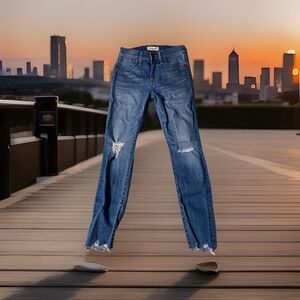Madewell 9" Mid-Rise Skinny Women 25 Blue Slim Fit Denim distressed stretch